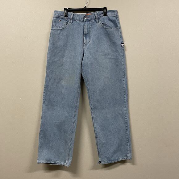 Vintage 90s Tommy Jeans Men's Light Blue Denim Carpenter Jeans Size 36x32 - Picture 1 of 8